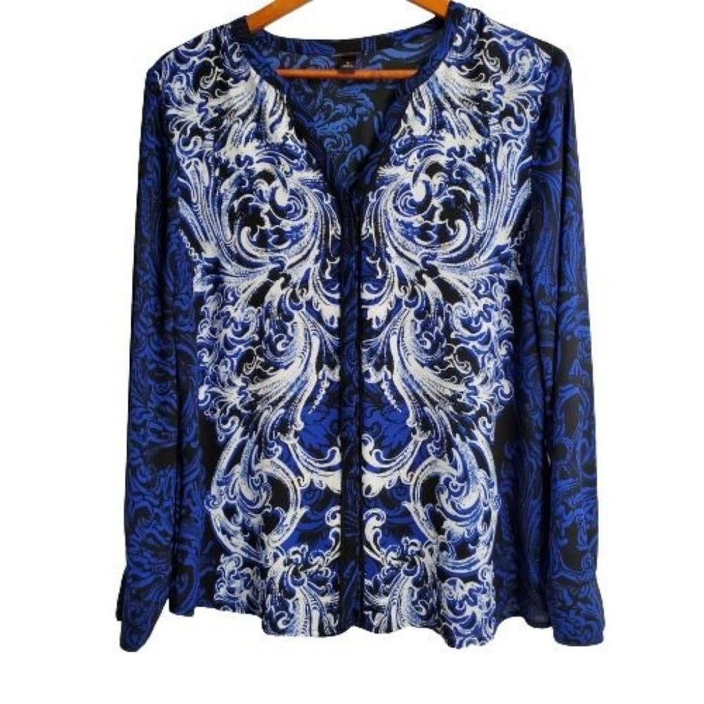 Dana Buchman Women's Paisley Long Sleeve V-Neck Metropolitan Chic Blouse Size 12 - Picture 2 of 13